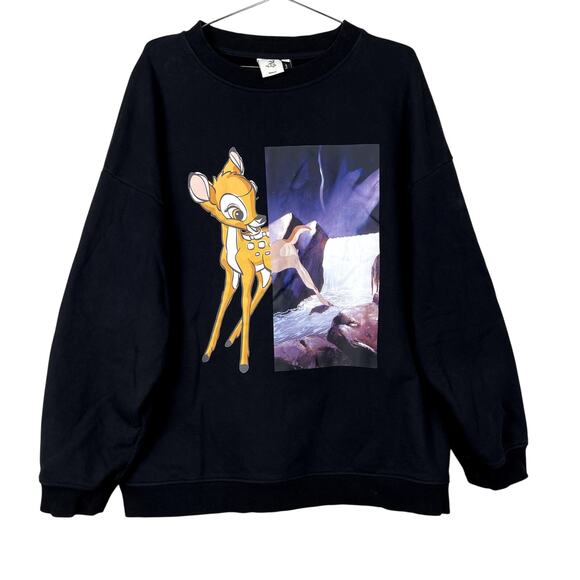 Disney X ChinStudio Bambi Oversized Black Graphic Crewneck Sweatshirt Large - Picture 1 of 9